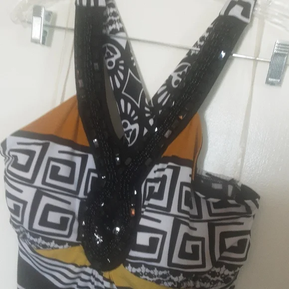 J.T.B. Beaded Criss Cross Back Tank Top Sz L - Picture 2 of 7